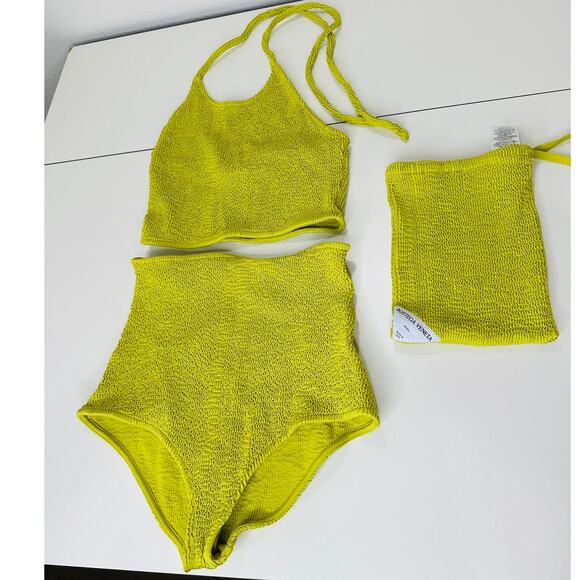 Bottega Veneta Chartreuse Seersucker Halterneck Bikini with Bag 42 / 6 - Picture 5 of 16